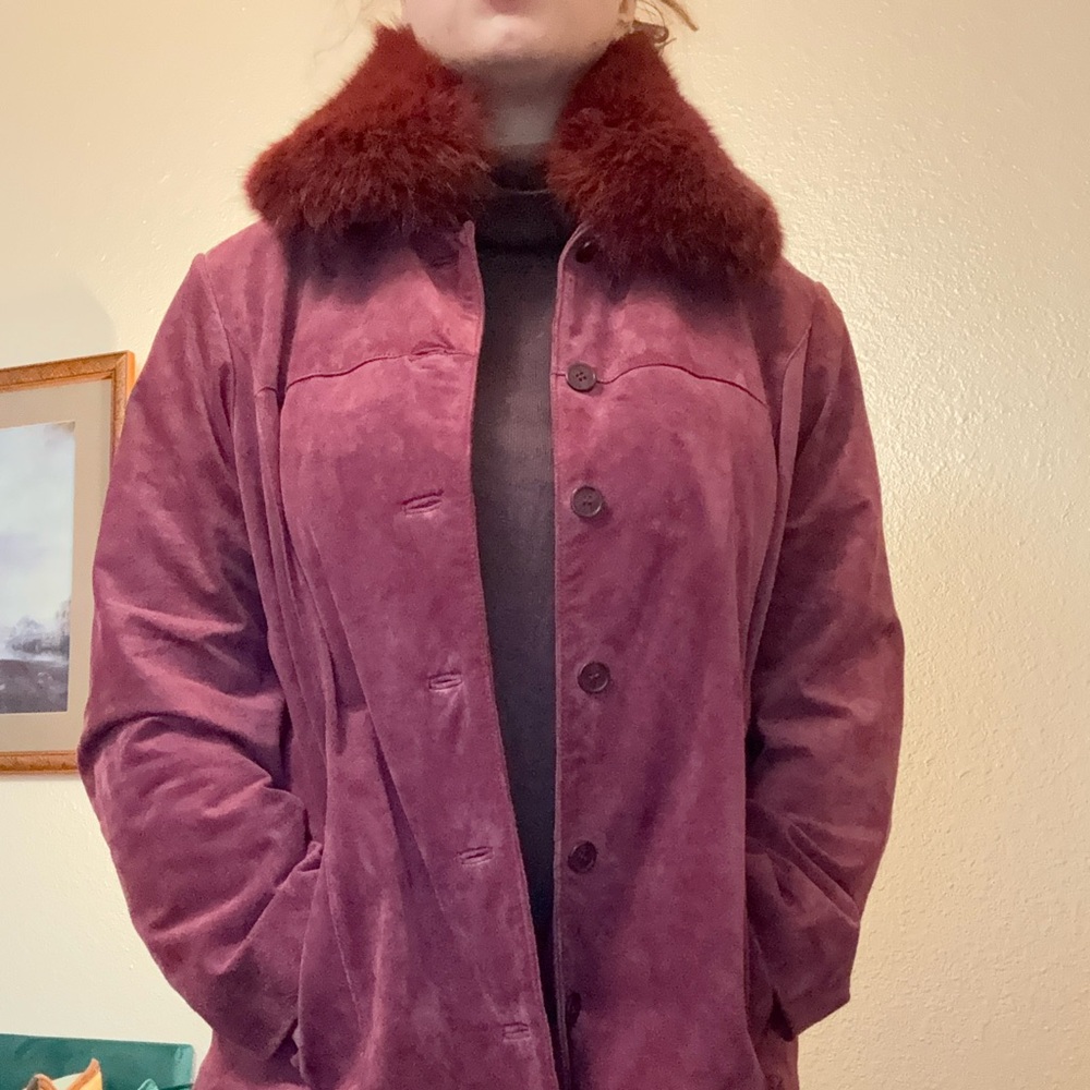 VINTAGE Women's Burgundy Maroon Wine Blood Suede Leather Jacket boho chic Large